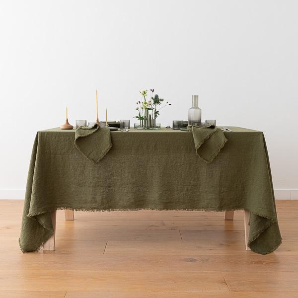 Linenme Linen Napkin Olive Green Terra Fringe