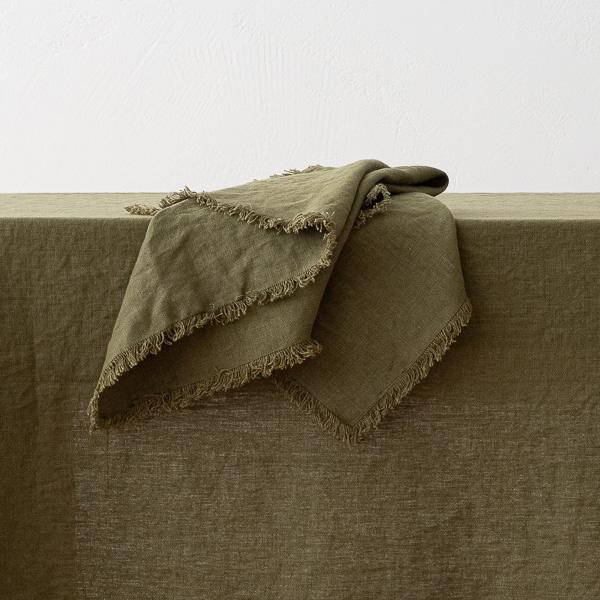 linenme Linen Napkin Olive Green Terra Fringe
