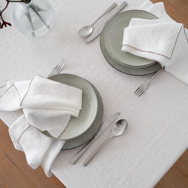 Linenme Linen Napkin Optical White Natural Venezia