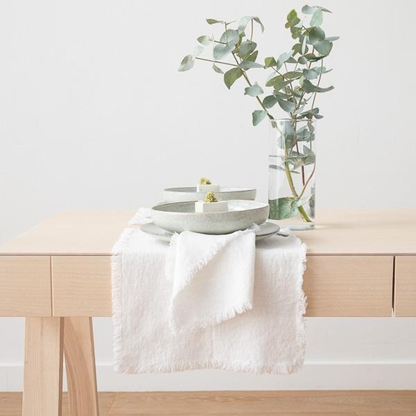 Linenme Linen Napkin Optical White Terra Fringe