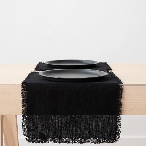 Linenme Linen Placemat Black Terra Fringe