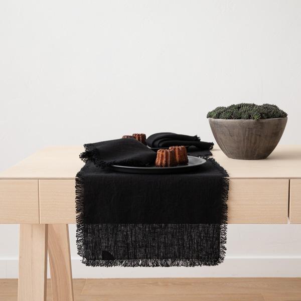 Linenme Linen Placemat Black Terra Fringe