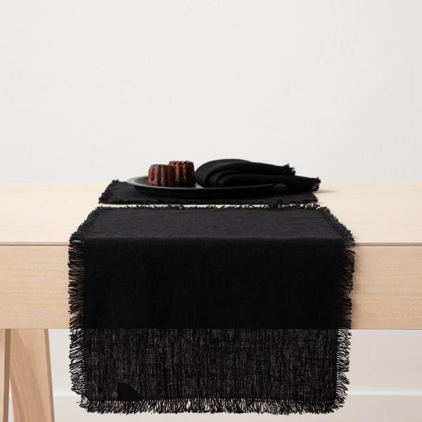 linenme Linen Placemat Black Terra Fringe