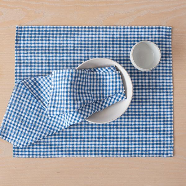 Linenme Linen Placemat Blue Small Gingham