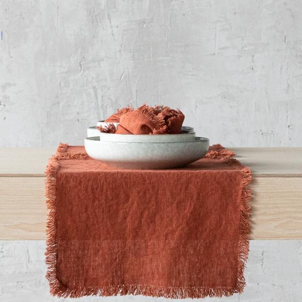 Linenme Linen Placemat Brick Terra Fringe