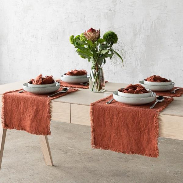 Linenme Linen Placemat Brick Terra Fringe