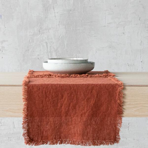 linenme Linen Placemat Brick Terra Fringe