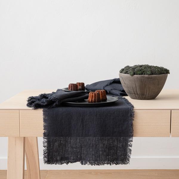 Linenme Linen Placemat Charcoal Terra Fringe