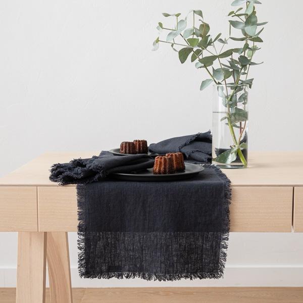 Linenme Linen Placemat Charcoal Terra Fringe