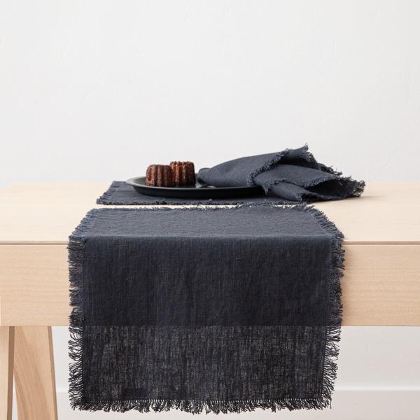 linenme Linen Placemat Charcoal Terra Fringe