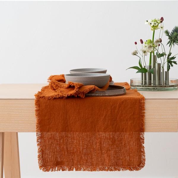 Linenme Linen Placemat Cinnamon Terra Fringe