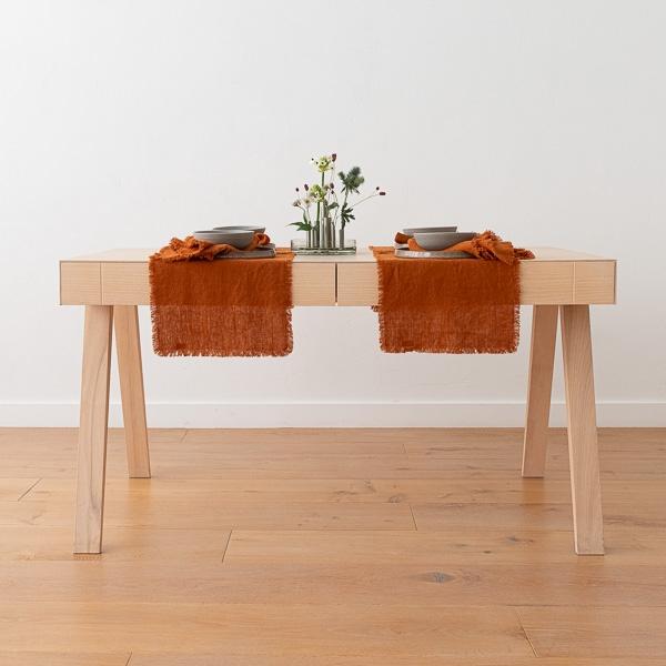 Linenme Linen Placemat Cinnamon Terra Fringe