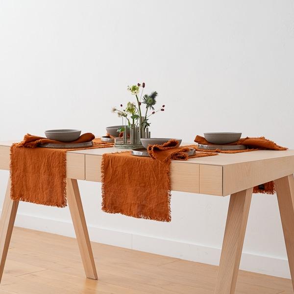 Linenme Linen Placemat Cinnamon Terra Fringe