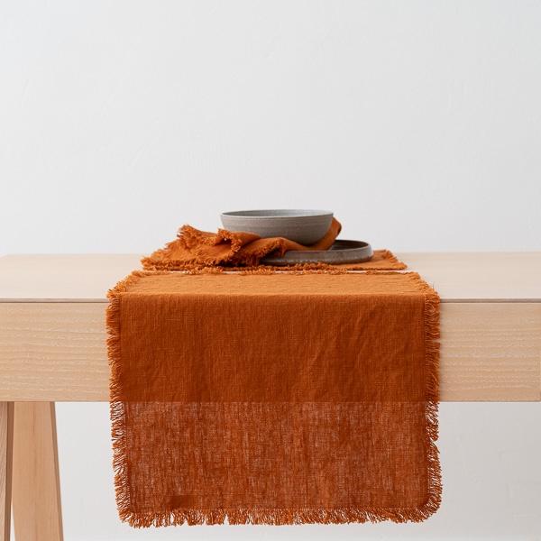 linenme Linen Placemat Cinnamon Terra Fringe