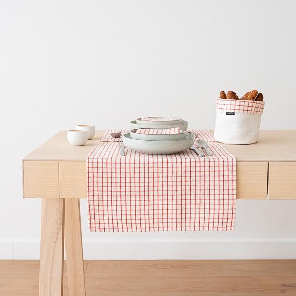 Linenme Linen Placemat Graphic Check Off White Red