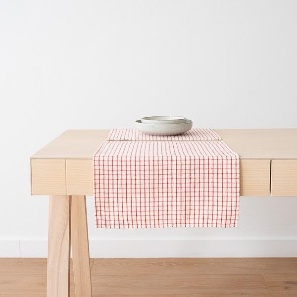 linenme Linen Placemat Graphic Check Off White Red