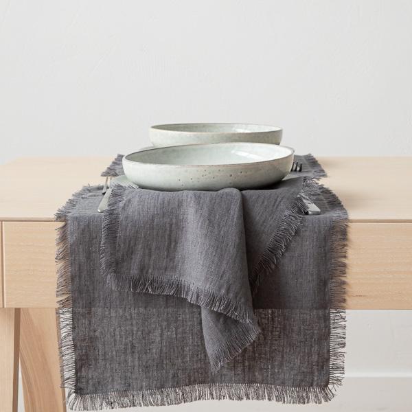 Linenme Linen Placemat Graphite Terra Fringe