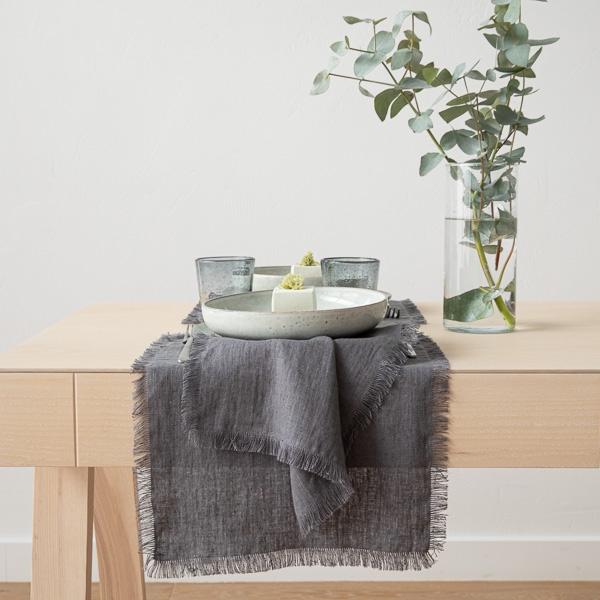 Linenme Linen Placemat Graphite Terra Fringe