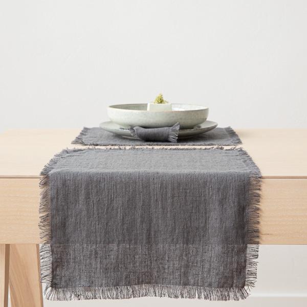 linenme Linen Placemat Graphite Terra Fringe