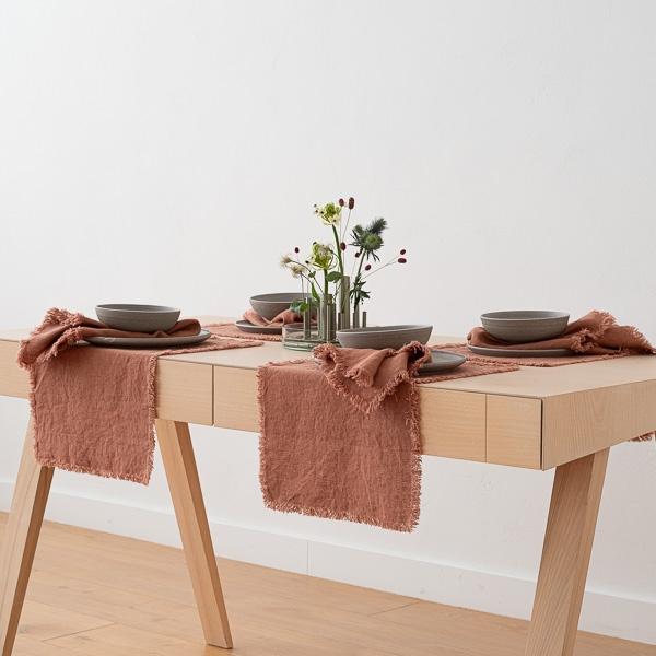 Linenme Linen Placemat Mocha Terra Fringe