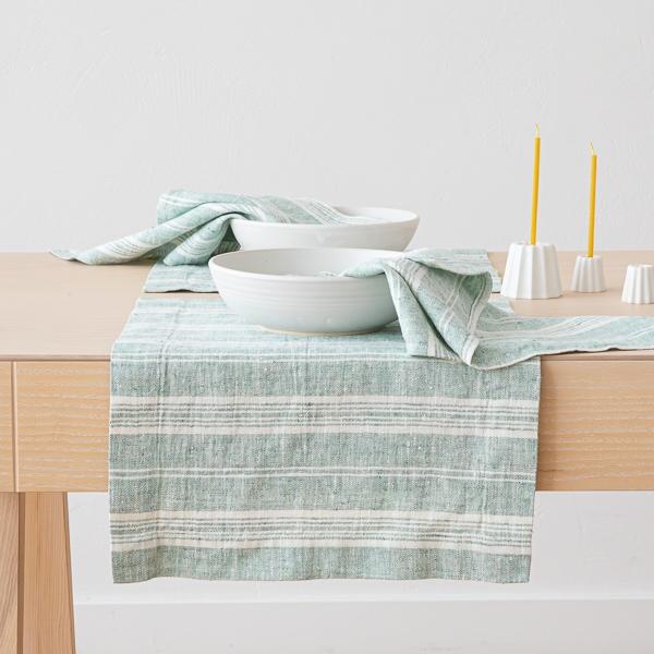 Linenme Linen Placemat Multistripe Aqua Foam
