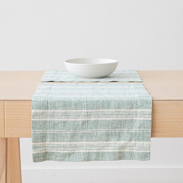 linenme Linen Placemat Multistripe Aqua Foam