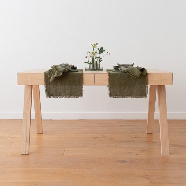 Linenme Linen Placemat Olive Green Terra Fringe