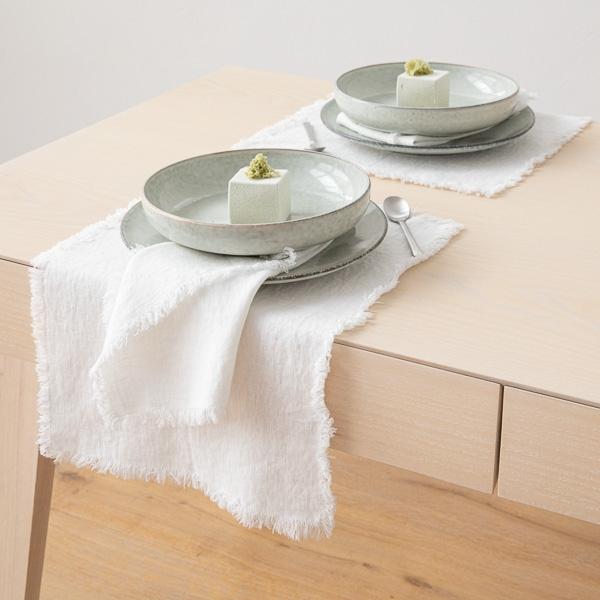 Linenme Linen Placemat Optical White Terra Fringe