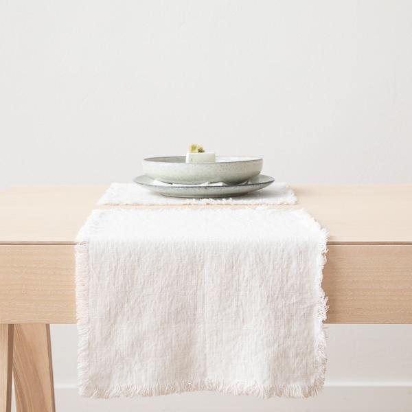 linenme Linen Placemat Optical White Terra Fringe