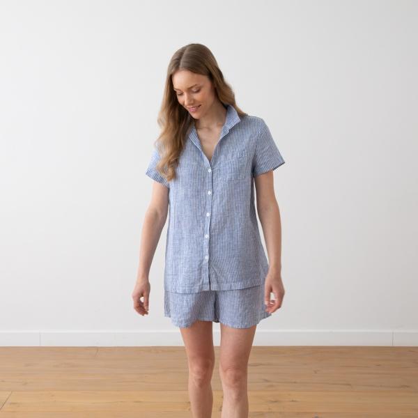 Linenme Linen Pyjama Medium Stripe Blue Emilia