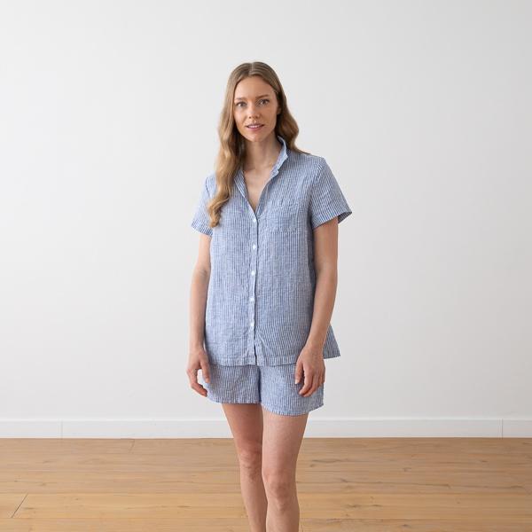 Linenme Linen Pyjama Medium Stripe Blue Emilia