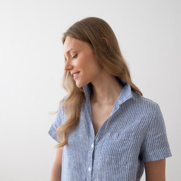 Linenme Linen Pyjama Medium Stripe Blue Emilia