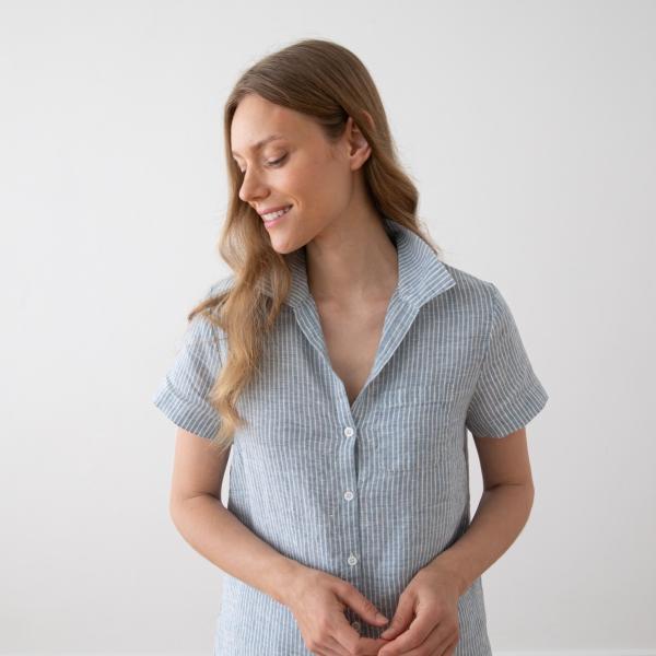 Linenme Linen Pyjama Medium Stripe Blue Emilia