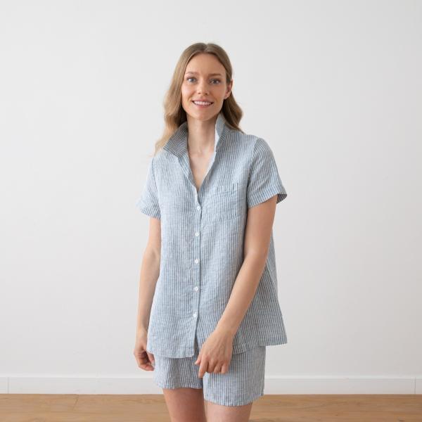 linenme Linen Pyjama Medium Stripe Blue Emilia