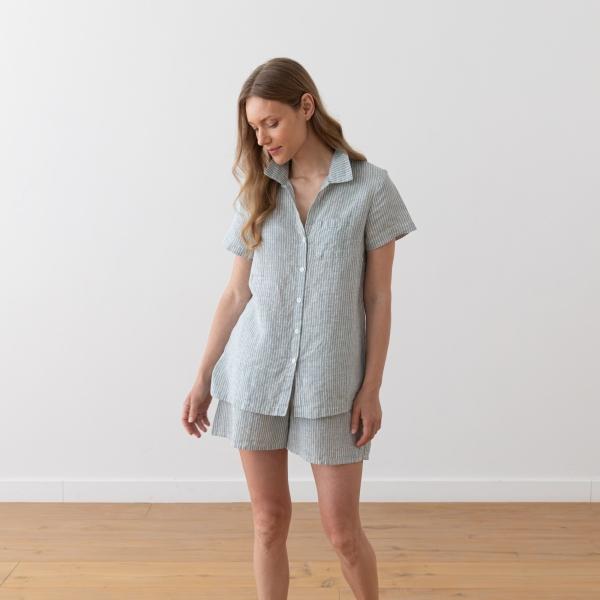 Linenme Linen Pyjama Medium Stripe Blue Emilia