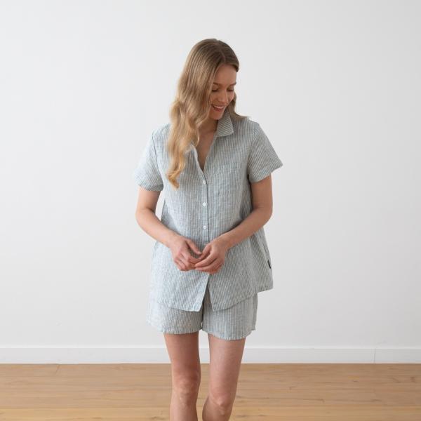 Linenme Linen Pyjama Medium Stripe Blue Emilia