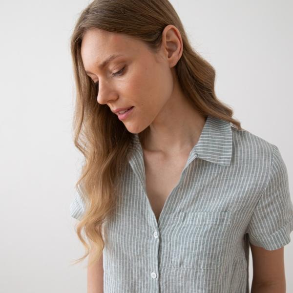 Linenme Linen Pyjama Medium Stripe Blue Emilia