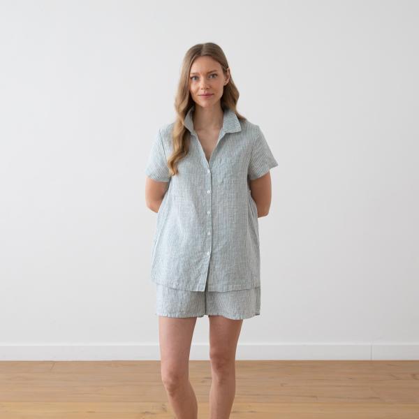 linenme Linen Pyjama Medium Stripe Blue Emilia