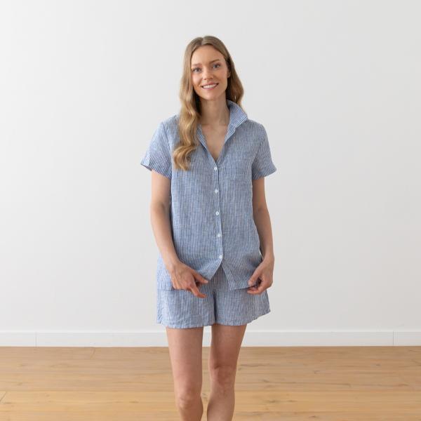 linenme Linen Pyjama Medium Stripe Blue Emilia