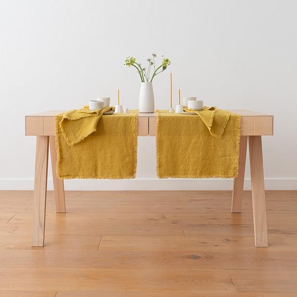 Linenme Linen Runner Antique Gold Terra Fringe