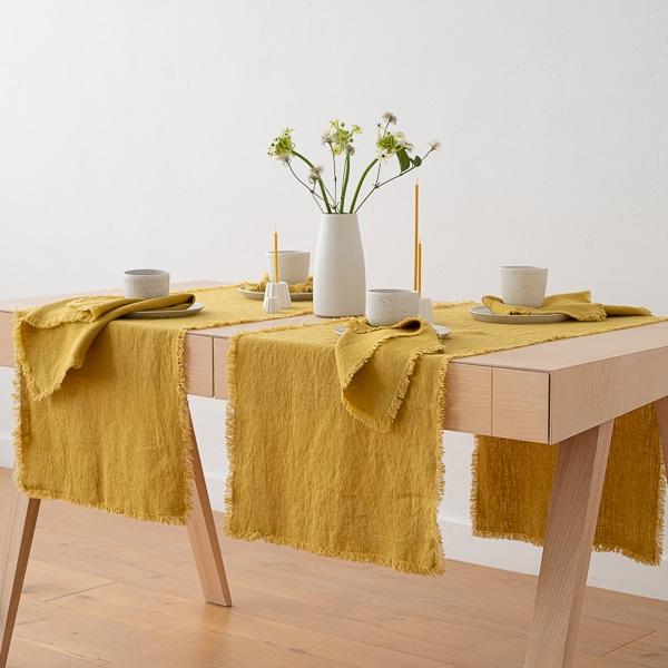 Linenme Linen Runner Antique Gold Terra Fringe