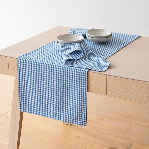 Linenme Linen Runner Blue Small Gingham