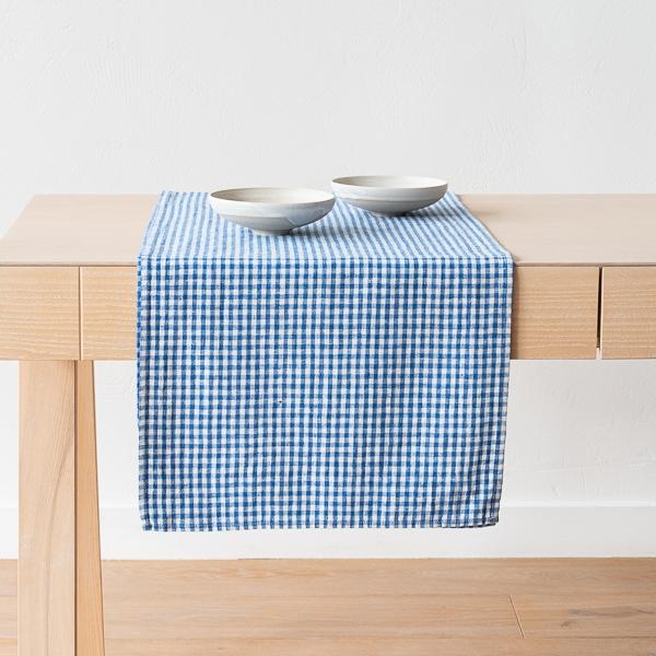 Linenme Linen Runner Blue Small Gingham