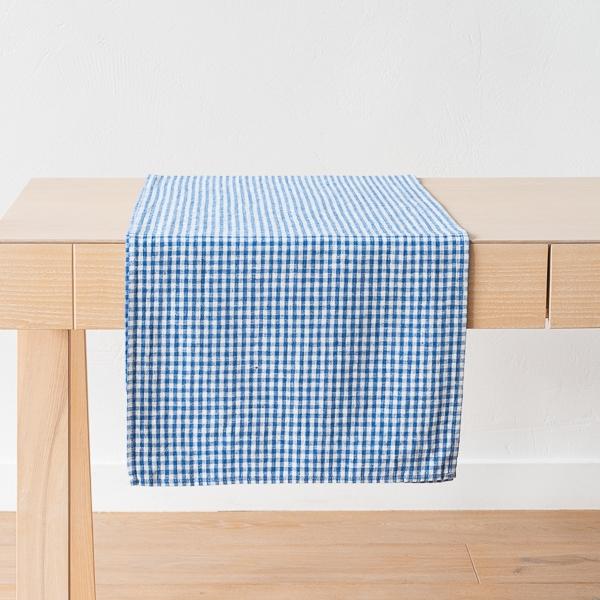 Linenme Linen Runner Blue Small Gingham