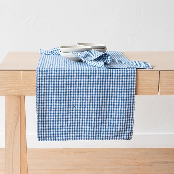 linenme Linen Runner Blue Small Gingham