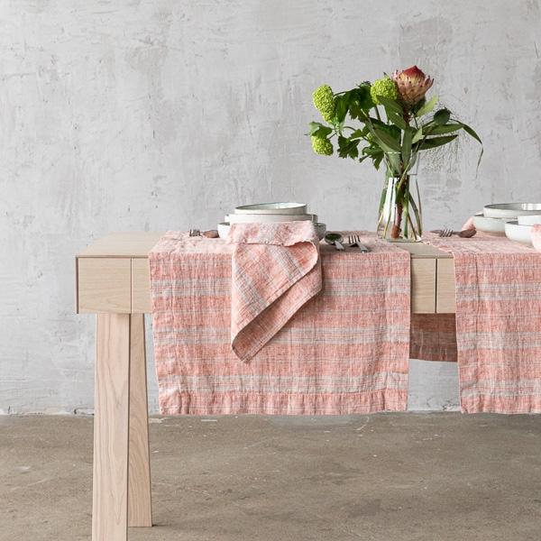 linenme Linen Runner Brick Natural Multistripe