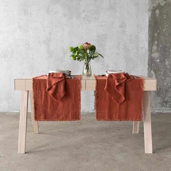 Linenme Linen Runner Brick Terra Fringe