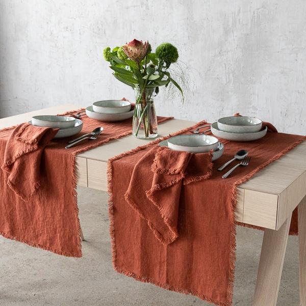Linenme Linen Runner Brick Terra Fringe