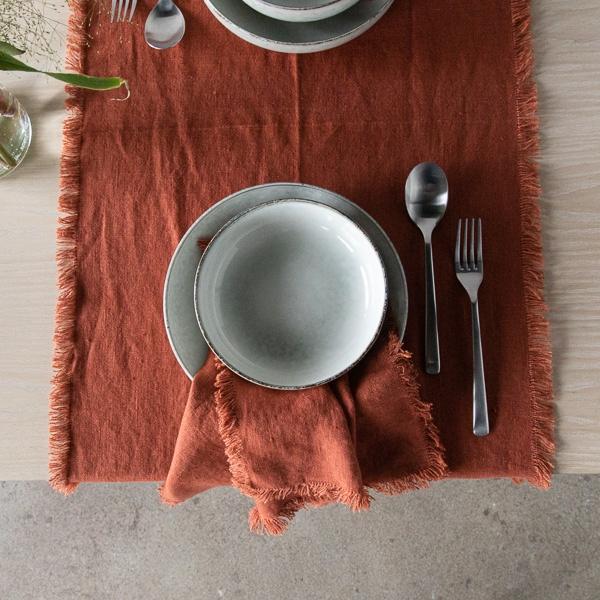 Linenme Linen Runner Brick Terra Fringe