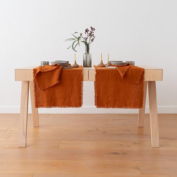 Linenme Linen Runner Cinnamon Terra Fringe